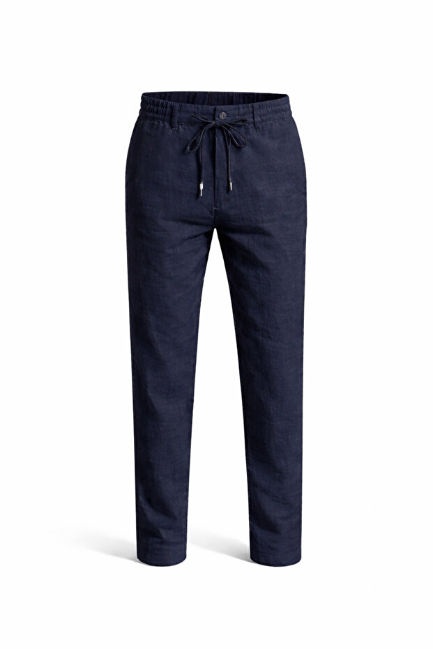 Men's Adjustable Waist Relaxed Fit Linen Cotton Trousers