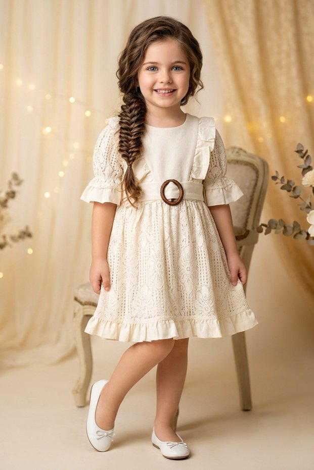 Baby Girl Dress Girls' Dress Birthday Party Wedding Dress Lace Short Sleeve Lined Dress
