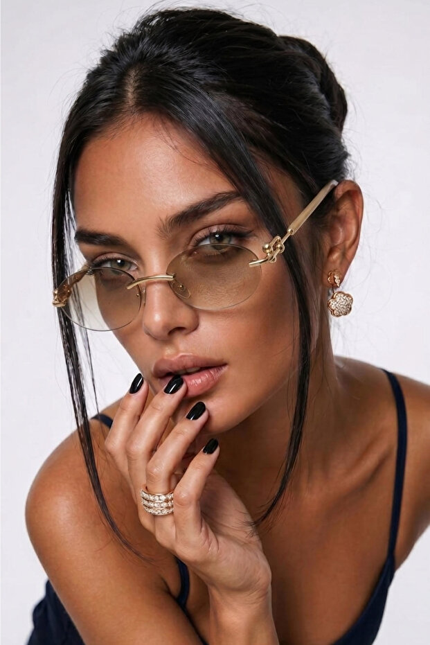 Nish Metal Oval Women's Sunglasses Gradient Cutting Glass Uv400 Protection