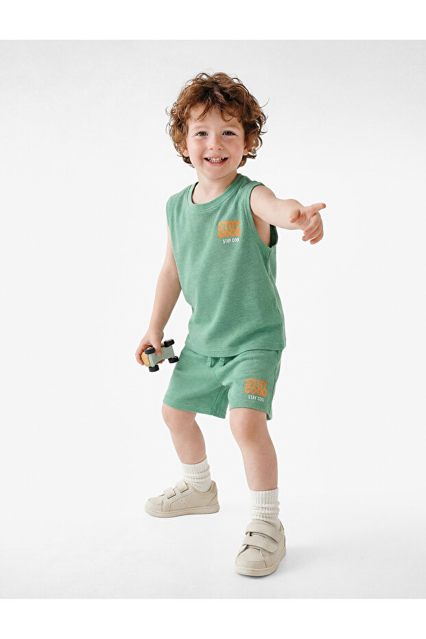 Crew Neck Sleeveless Printed Cotton Tank Top and Shorts Set - Set of 2