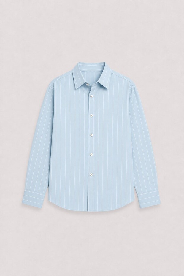Baby Blue Modal Blend Striped Men's Shirt