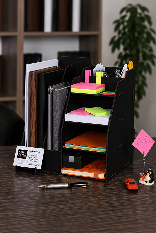 Document Rack Wooden Organizer Table Top Organizer Black
