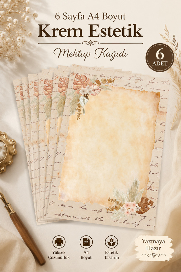 Cream Aesthetic Letter Paper (12 Pieces A4 Size)