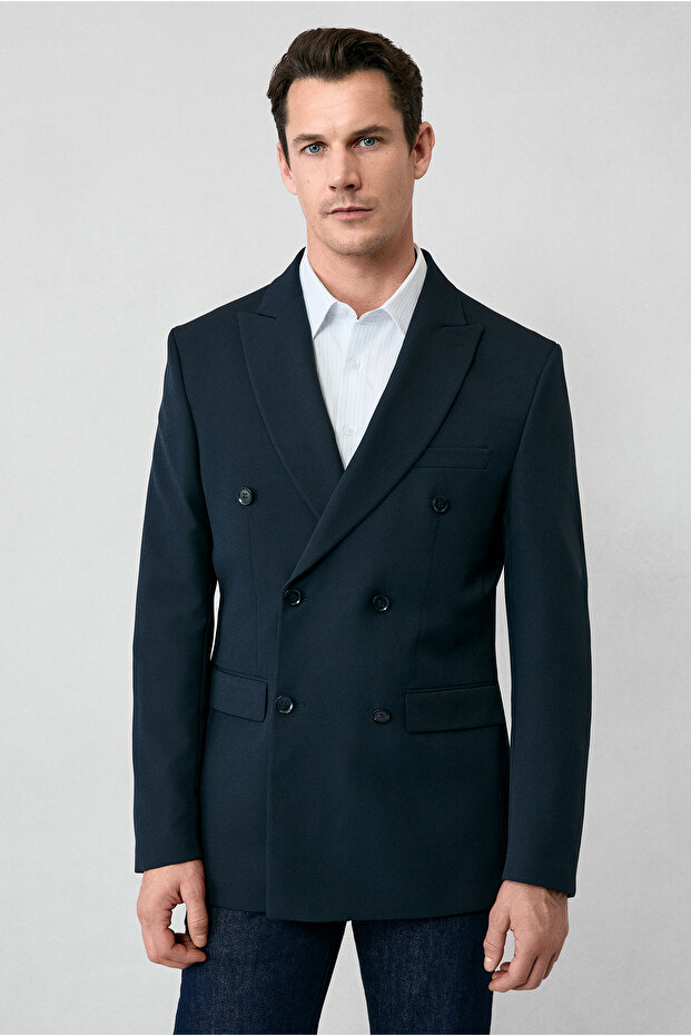 7 Drop Slim Fit Slim Fit Transitional Double-Breasted Jacket - 1