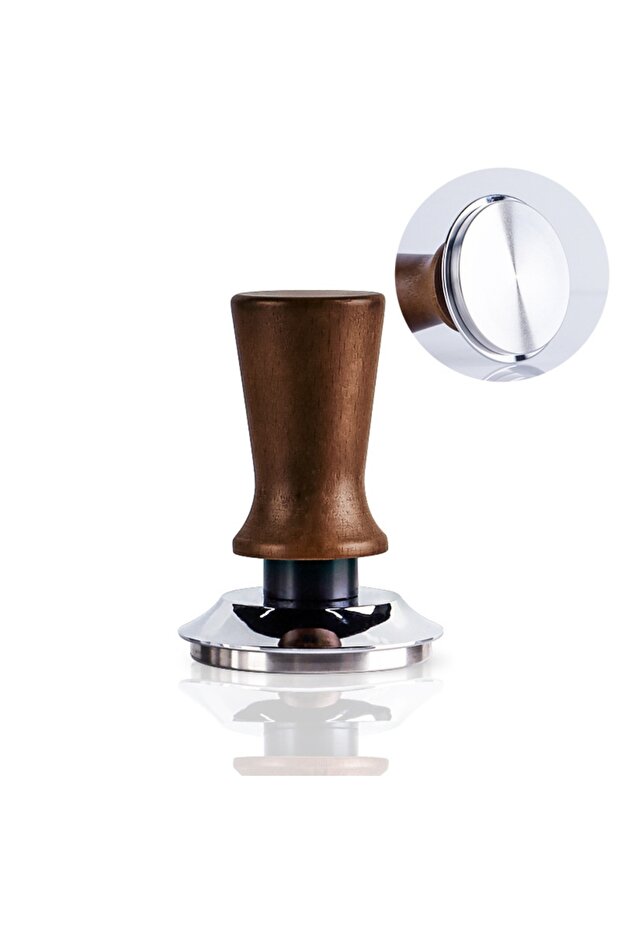 58mm-Flat bottom 51/53/58MM Coffee Tamper Self-rebounding Springs Design Coffee Leveler Wood Handle