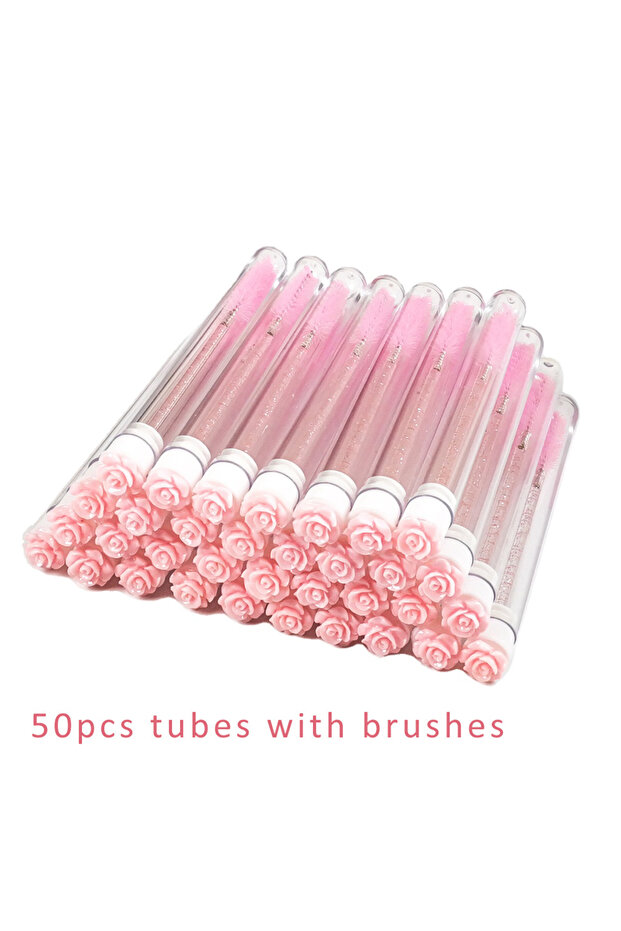 50pcs pink rose 10/50pcs Eyelash Brush Tubes Reusable Mascara Wand Eyebrow Brush Tube Dust-Proof Mas