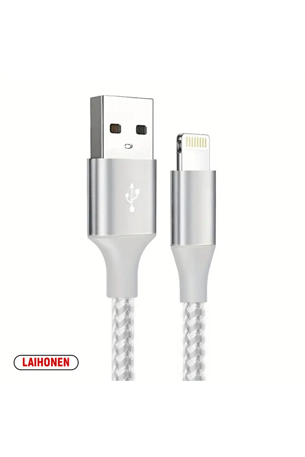 كابل USB فضي أبيض من LAIHONEN بطول 2 متر لهواتف آيفون 14 و13 و12 و11 برو ماكس وXS وXR وX، كابل شحن سريع