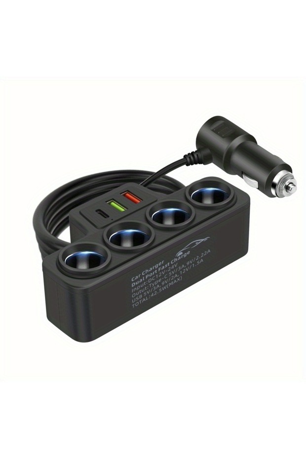 B 120W USB Car Charger 4-in-1 Multifunctional Socket Cigarette Lighter Quick Charge Power Adapter f.