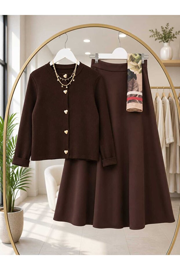 WOMEN'S KNIT CARDIGAN - PUFF SCUBA SKIRT SET