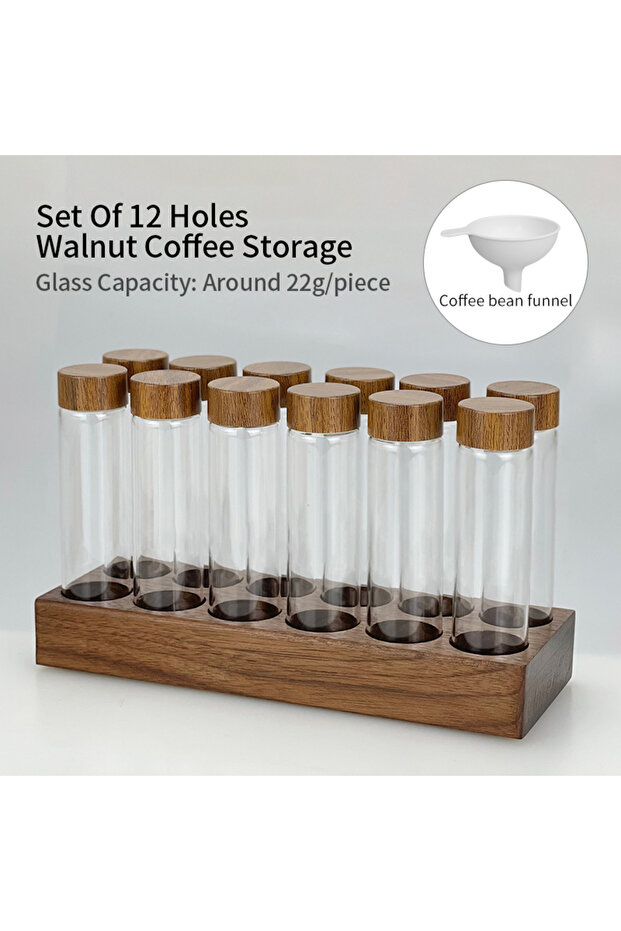 Walnut 12 holes 22g Coffee Beans Storage Tube Single Dose Glass 17g 22g Walnut Based Container With