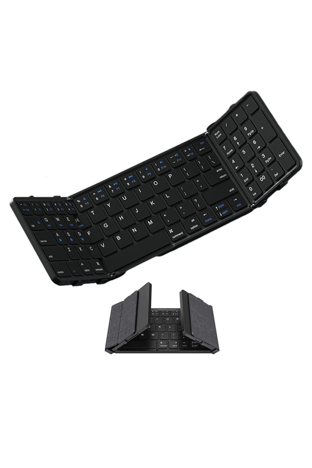 English Tri foldable Foldable Bluetooth Keyboard with Numeric Keypad Full Size Wireless Folding Keyb