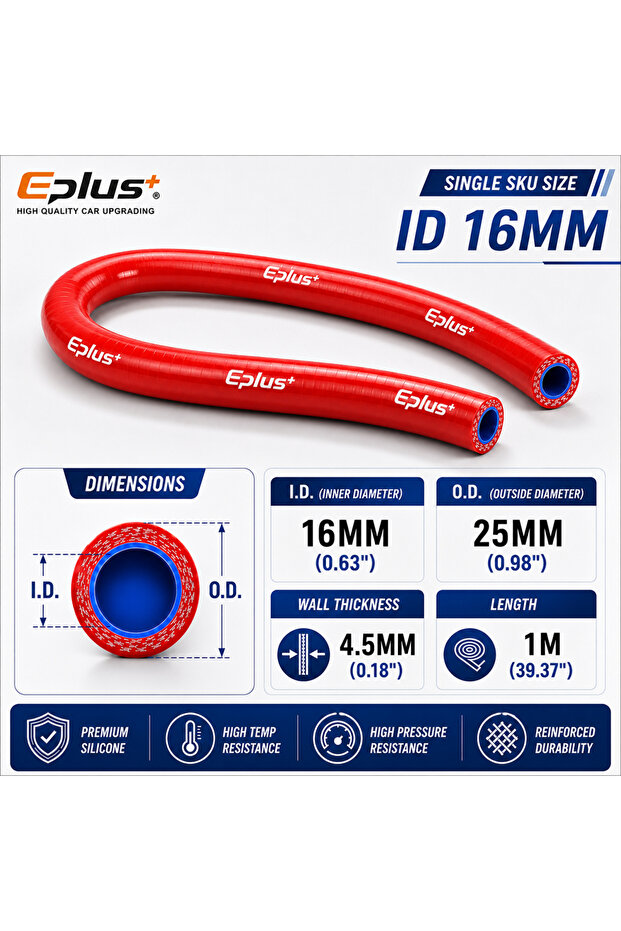 I.D 16MM EPLUS Universal Silica Gel Tube 4 Layers 1 Meter Polyester Silicone Hoses Straight Car Engi