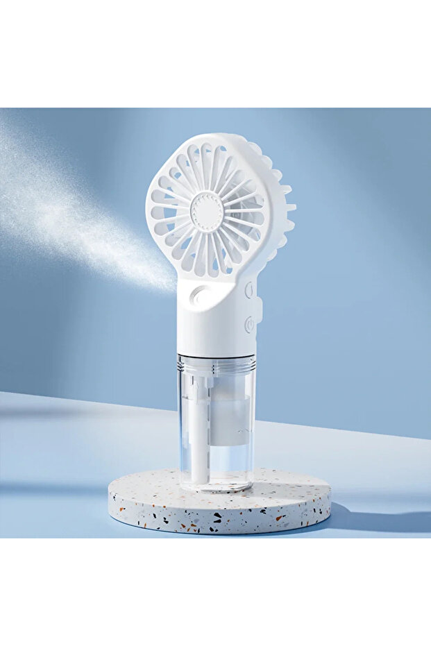 White Portable Mini Handheld Humidifier Fan USB Rechargeable Mist Spray Water Cooling Hand Fan