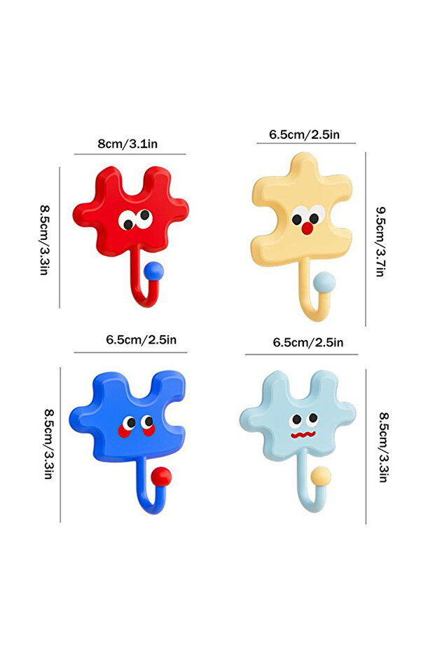 4pcs 4pcs Colorful Creative Hook Puzzle Shape Hanger Heavy Duty Magnets Hook Self-Adhesive Hook Mult
