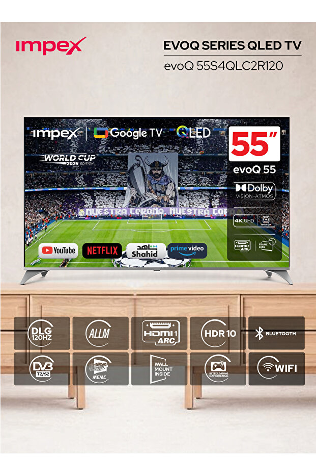 تلفزيون جوجل الذكي LED بدقة 4K مقاس 55 بوصة Evoq55S4RLC2 - أسود