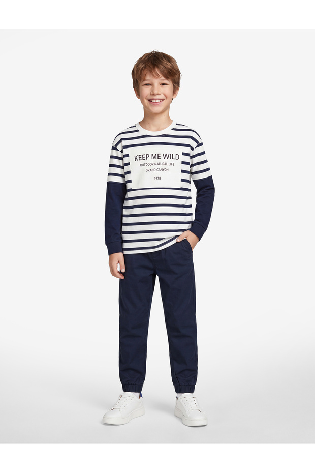 Printed Long Sleeve Crew Neck Cotton T-Shirt