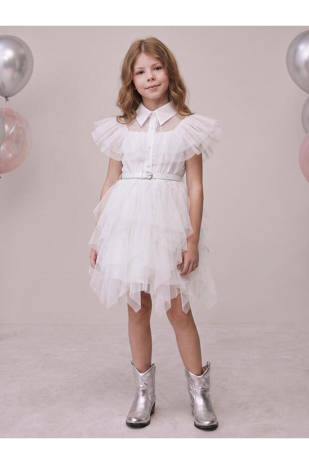 Beli Belted Tulle Dress for 6-12 Years - White