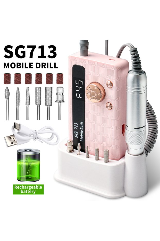 45000RPM-Pink 35000/45000RPM Rechargeable Nail Drill Machine Professional Portable Electric Manicure