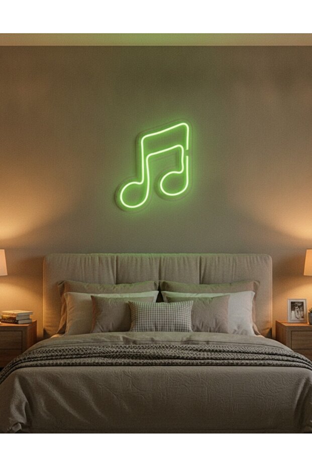 Yeşil Müzik Notası LED Neon Tablo | Aydınlatmalı Müzik Temalı Duvar Dekoru - 3