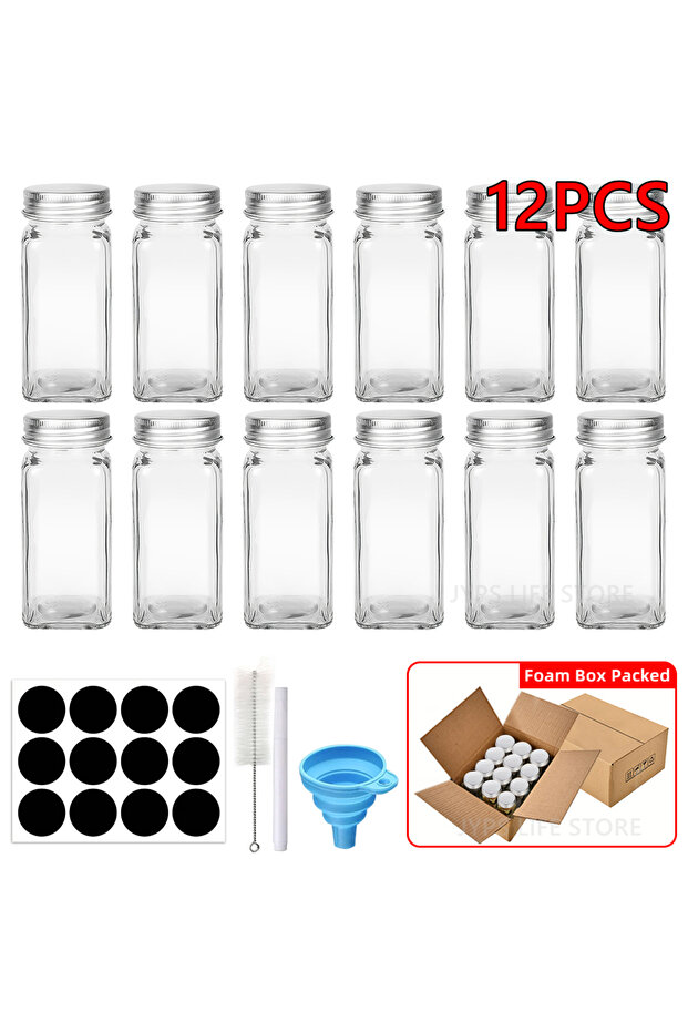 12pcs 12Pcs Glass Spice Jars with Metal Lids Salt Pepper Shaker Spice Seasoning Containers Spice Org