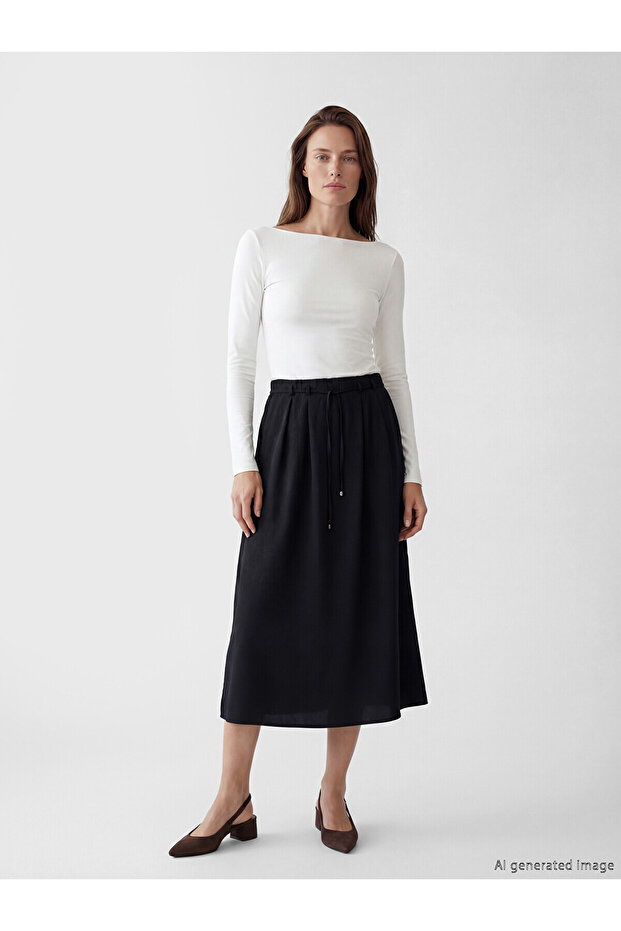 Original Elastic Waist Patterned A-Line Skirt