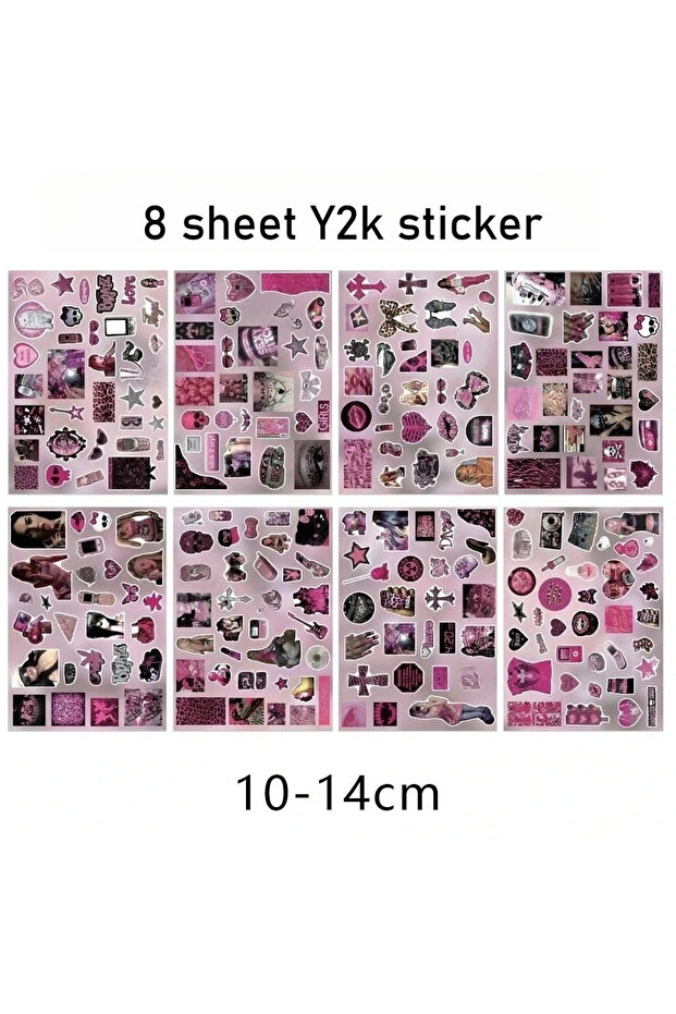 8 sheet 8 sheet Y2K Retro Pink-themed Sweet & Cool style Die-Cut Sticker DIY Phone Case Seal Collage