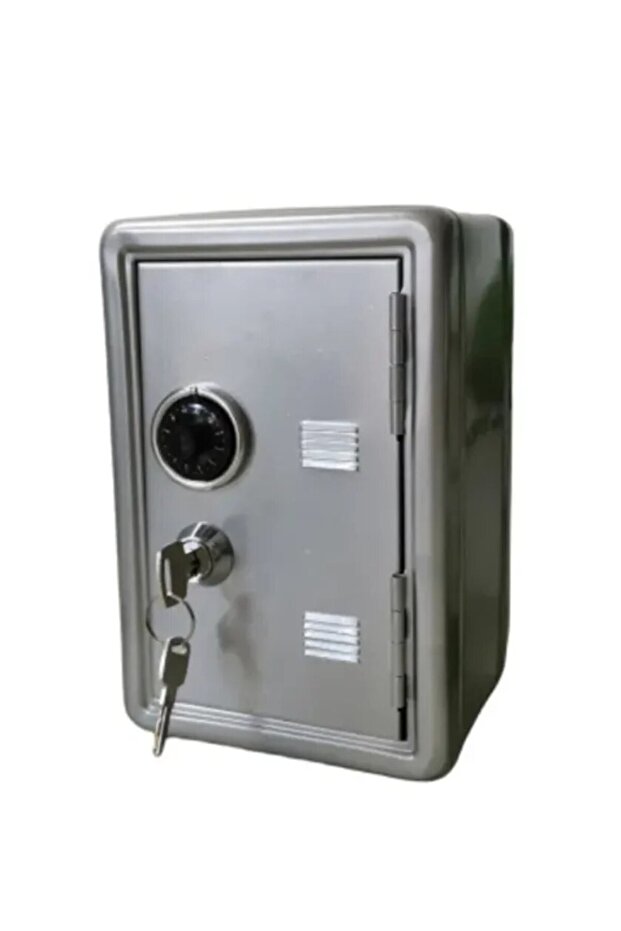 silvery Household Insurance Box Vertical Mini Metal Safe Car Safe Key Insurance Cabinet Desktop Deco