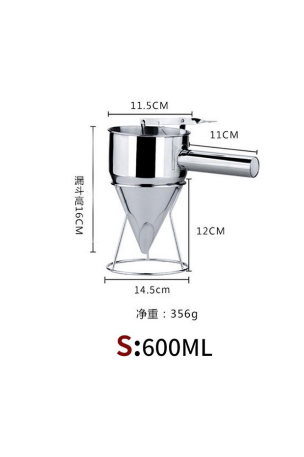 S 600/1200ML Oil Bucket with Holder Stainless Steel Funnel Dispenser Cupcake Pancake Batter Octopus.