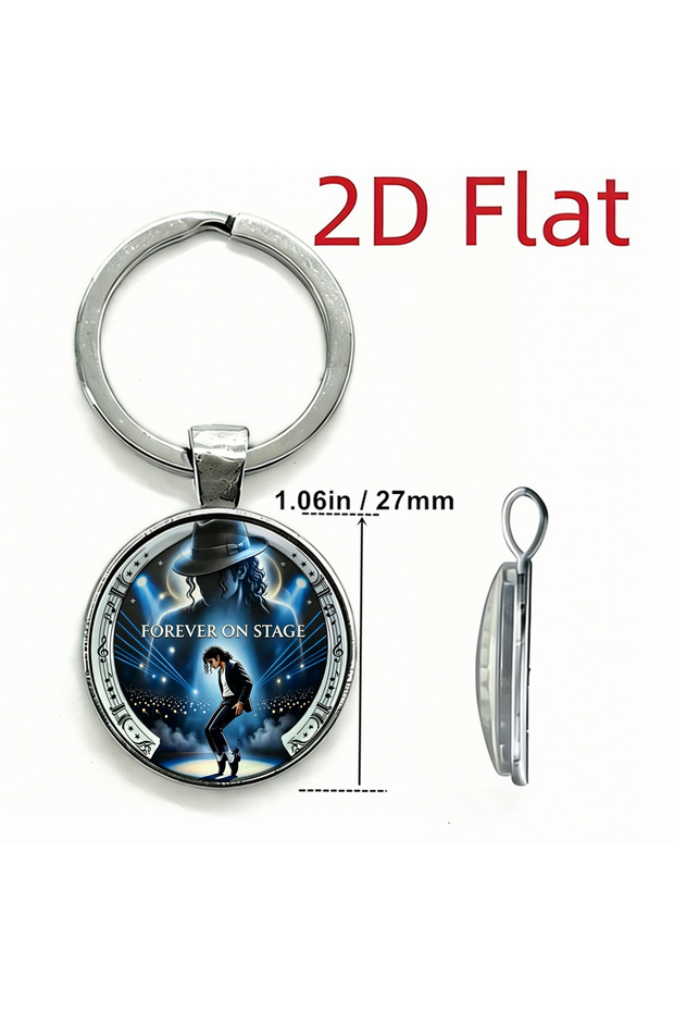 No. 5 1pc Jackson MJ "The Legend" Keychain - MJ Fan Glass Dome Metal Keyring, Music King of Pop Memo