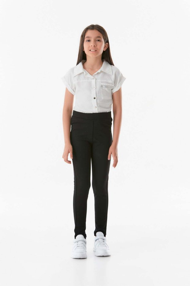 Steel Fabric High Waist Girls' Leggings with Pockets