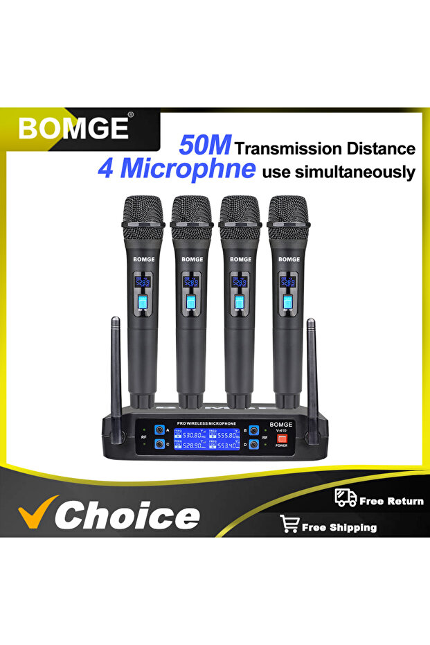 نظام ميكروفون لاسلكي V-410-EU بأربع قنوات مع أربعة ميكروفونات محمولة باليد ثابتة