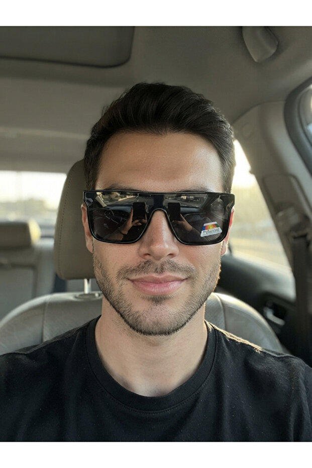 Calypso Black Polarized Sunglasses Single Glass Wayfarer Model Black Glass Color