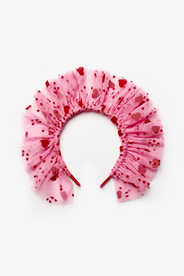 Pink Flock Heart Printed Girls' Tulle Crown
