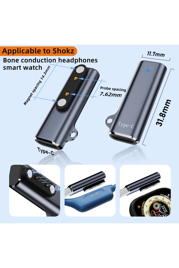 Type-C to 762 2 Suitable for Shokz Devices Bone Transfer Headset/Smart Watch Charging Adapter USB-C