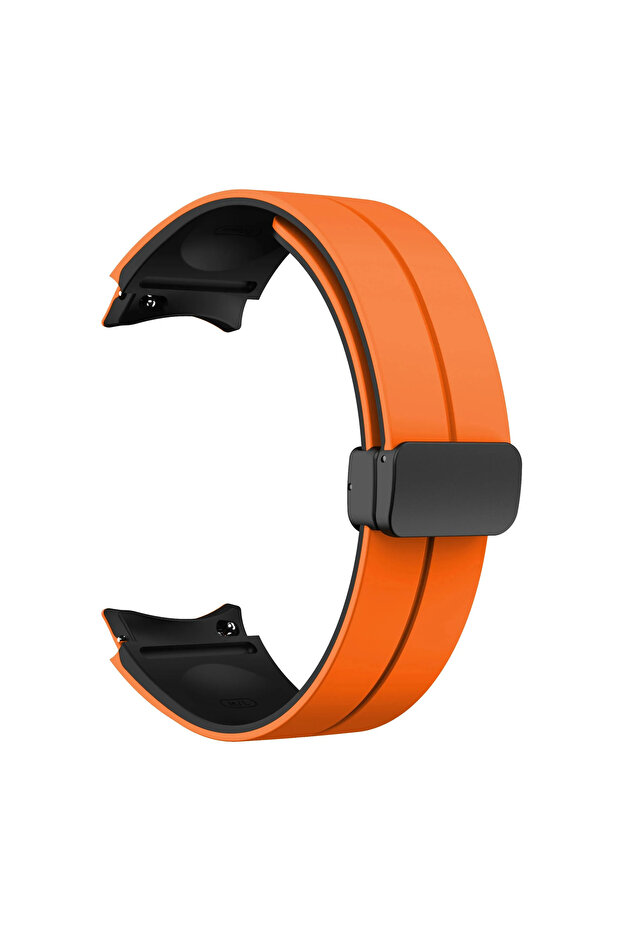 Orange Black Magnetic Buckle Two-Tone Silicone Strap for Samsung Galaxy Watch 7 6 5 Pro 4 Classic Ba