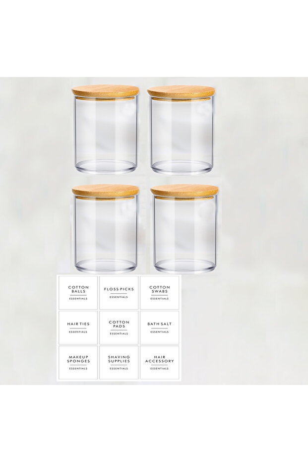 4pcs with labels 4Pcs/6Pcs Cotton Pad Holder Bathroom Container 10 Oz Cotton Ball Swabs Dispenser, C