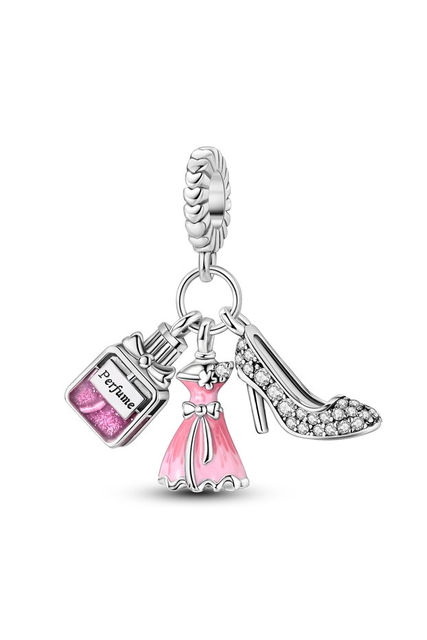 KTC1194 Silver Plated Pink Series Zircon Charms Fit Original Bracelet Necklace DIY Beads For Women J