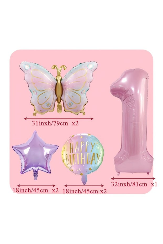 Other Other number 1 Pink Digital Butterfly Aluminum Foil Balloons and Purple Star Balloons Are Suit