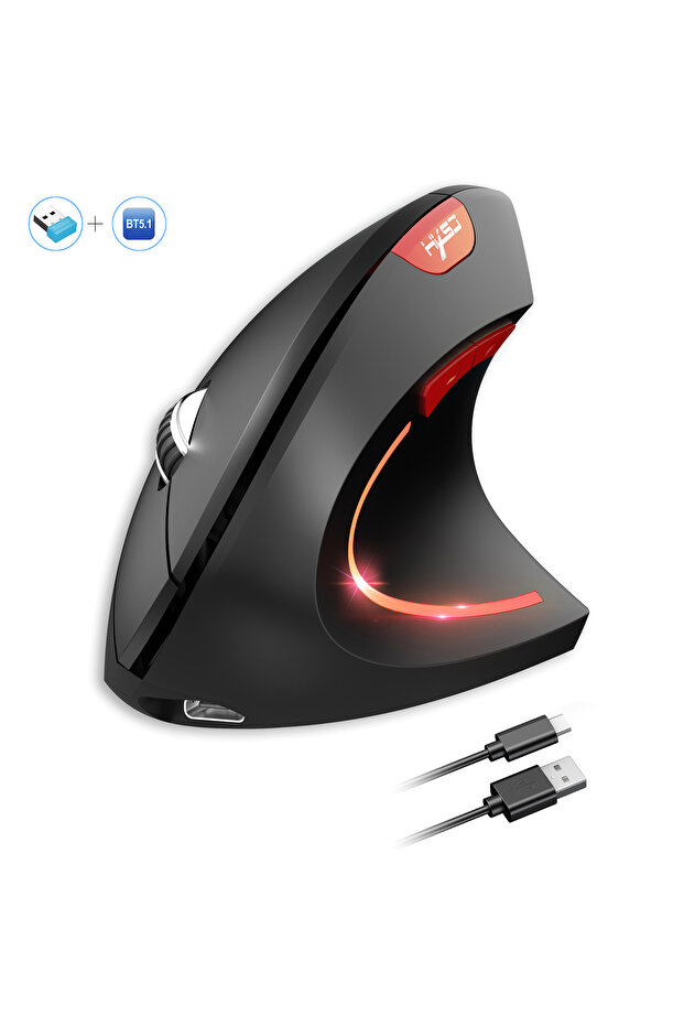 T22B Hot Sale New HXSJ Dual Mode Vertical Mouse Ergonomic ABS 600mAh Rechargeable 2400DPI Type-C Int