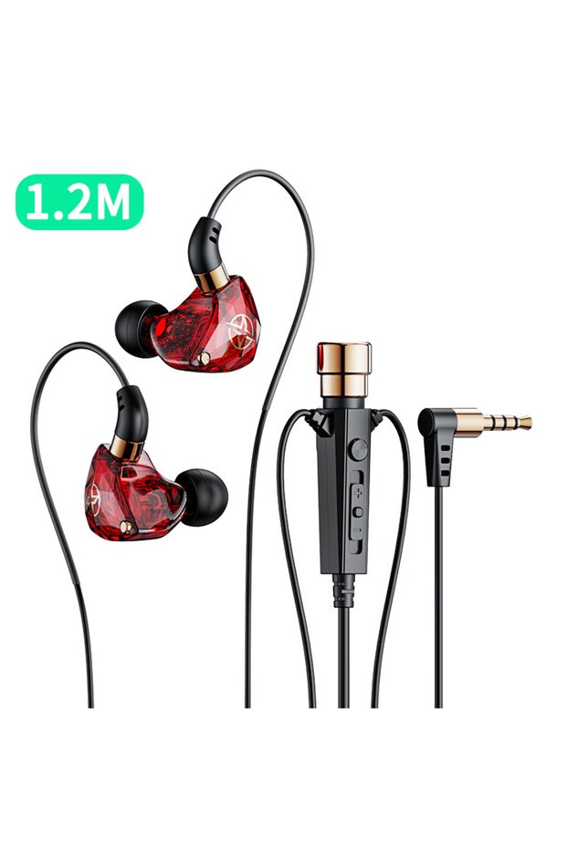 1.2 meters Red Karaoke HiFi Wired Headphones With Mic Singing Living Headset 3.5mm AUX Heavy Bass No