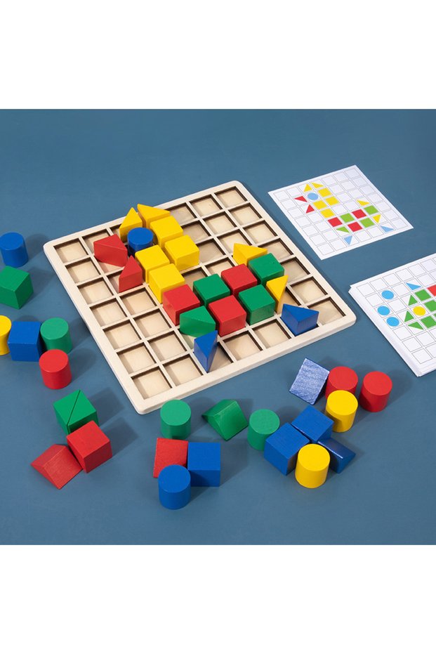 As shown Wooden Creative Blocks Puzzle Children Montessori Color Shape Matching Early Education Educ