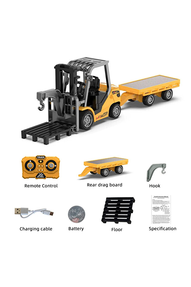 yellow with plate Mini RC Forklift 1/64 Alloy Desktop Remote Controlled Car Toy Engineering Vehicle