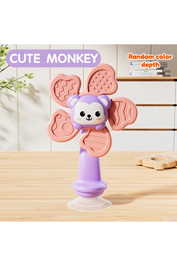 Monkey Baby Suction Cup Windmill Toy - Manual Rotating Wind- Spinner with & Bear Animal Shapes, Sens