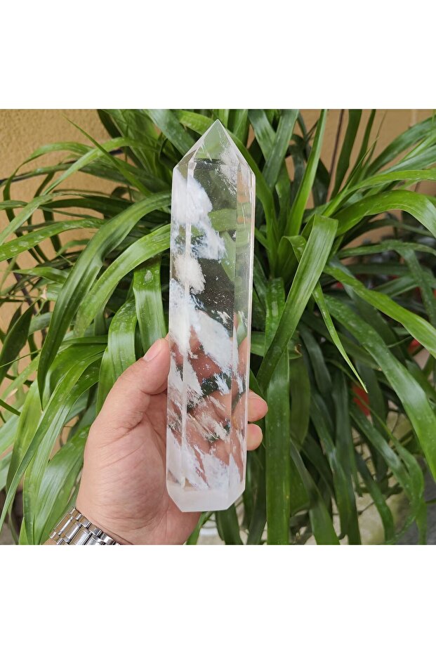 1500-2000g Pure White 30cm Clear Melting Stone Quartz Obelisk Crystal Wand Point Healing Fengshui Fo