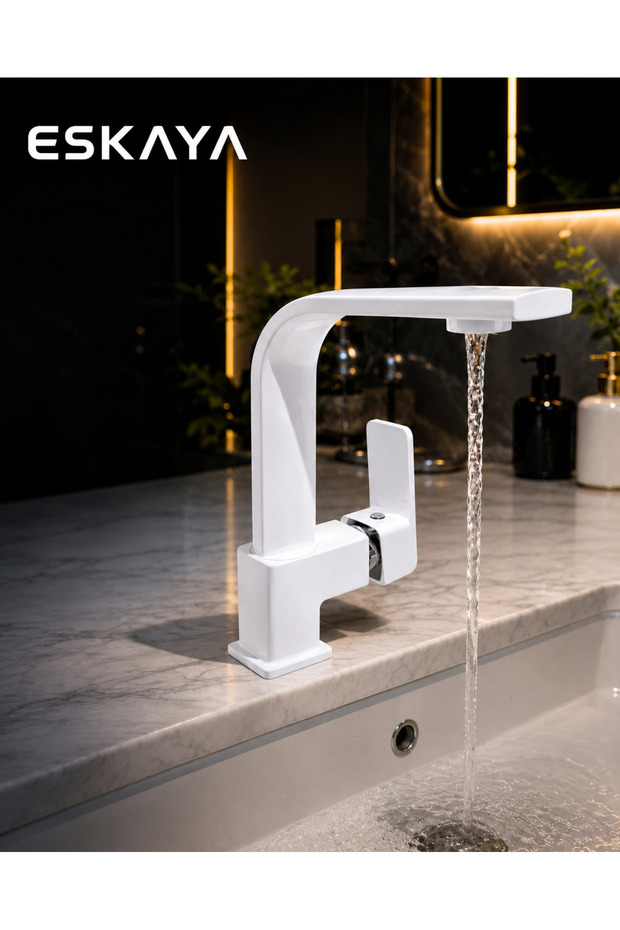 White Square Bathroom Sink Faucet Tap White Chrome Washbasin Faucet