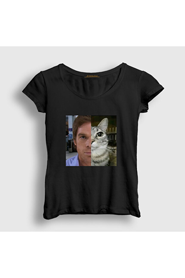 Women's Black Dexter Morgan Cat T-Shirt 602479Tt