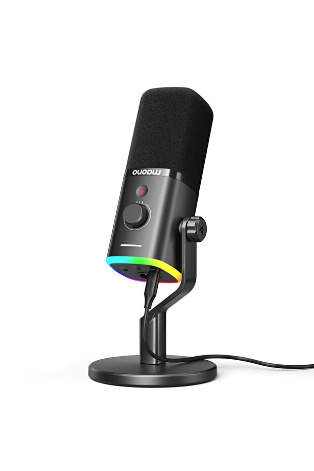ميكروفون PD100X MAONO PD100X ديناميكي USB/XLR للكمبيوتر مع زر كتم الصوت وحامل مكتبي بإضاءة RGB