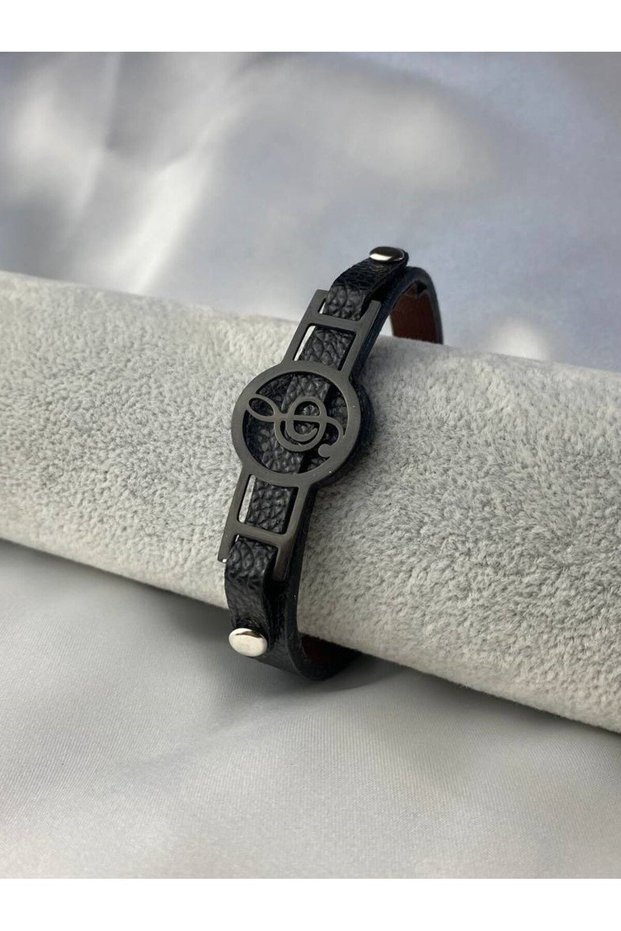 Black Left Hand Note Symbol Men's Women's Unisex Bracelet Leather Adjustable Strap