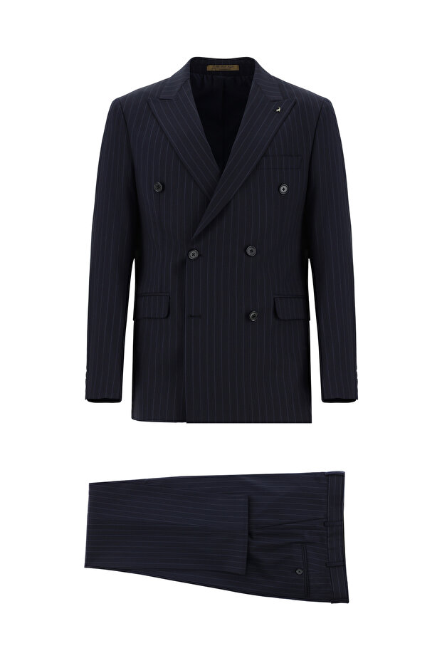 6 Drop Regular Fit Standard Cut Wool Double-Breasted Striped Guabello Suit