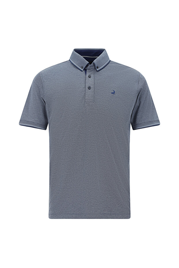 Regular Fit Patterned Embroidered Cotton Polo Neck T-Shirt